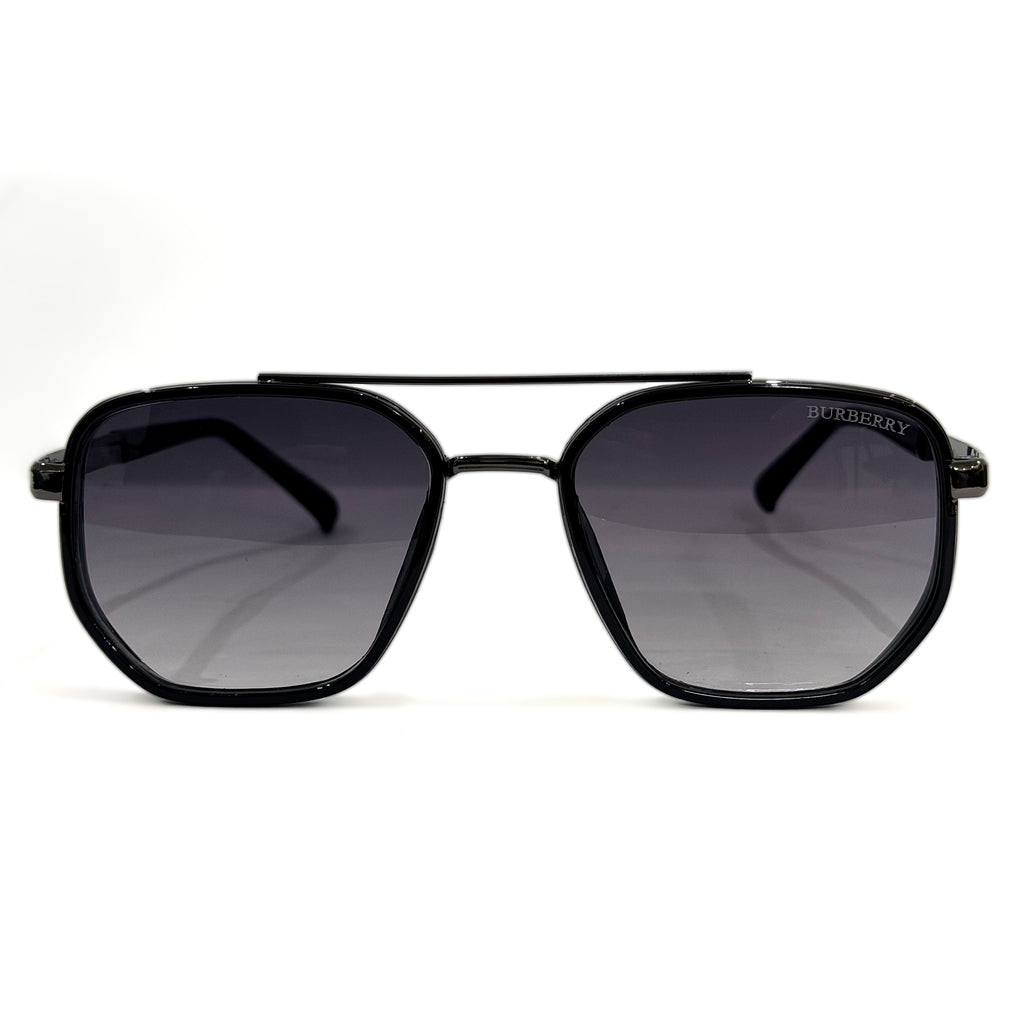 Burberry Geometric Aviator Sunglasses | Black Frame with Brown & Gold Accents | C-336