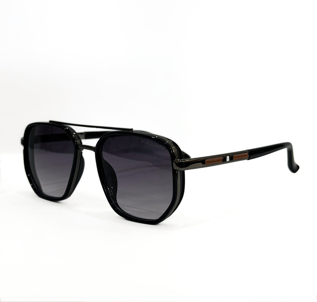 Burberry Geometric Aviator Sunglasses | Black Frame with Brown & Gold Accents | C-336