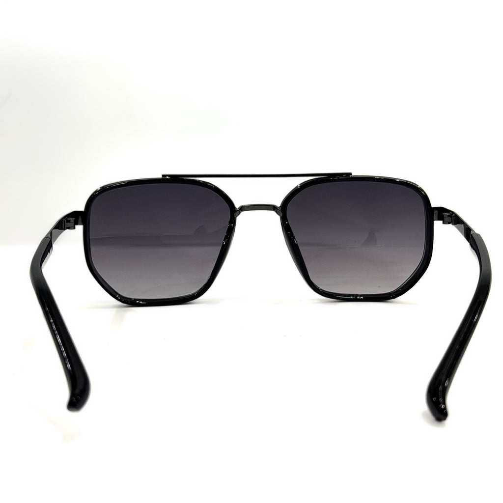 Burberry Geometric Aviator Sunglasses | Black Frame with Brown & Gold Accents | C-336