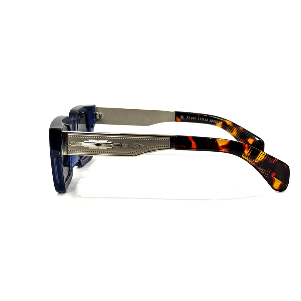 Cartier Statement Rectangular Sunglasses | Bold Blue Acetate & Tortoiseshell Arms | 54-17-145