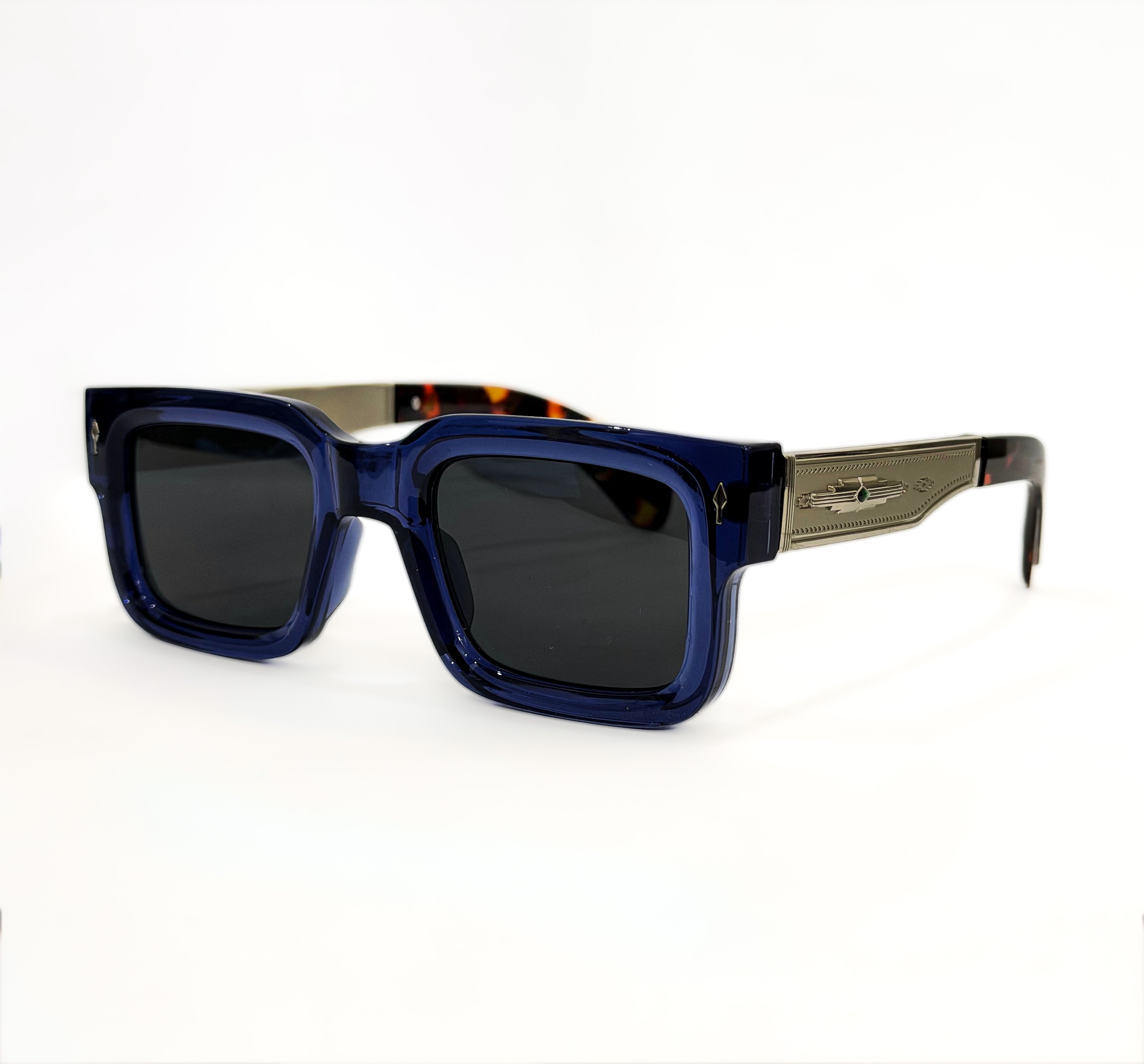 Cartier Statement Rectangular Sunglasses | Bold Blue Acetate & Tortoiseshell Arms | 54-17-145