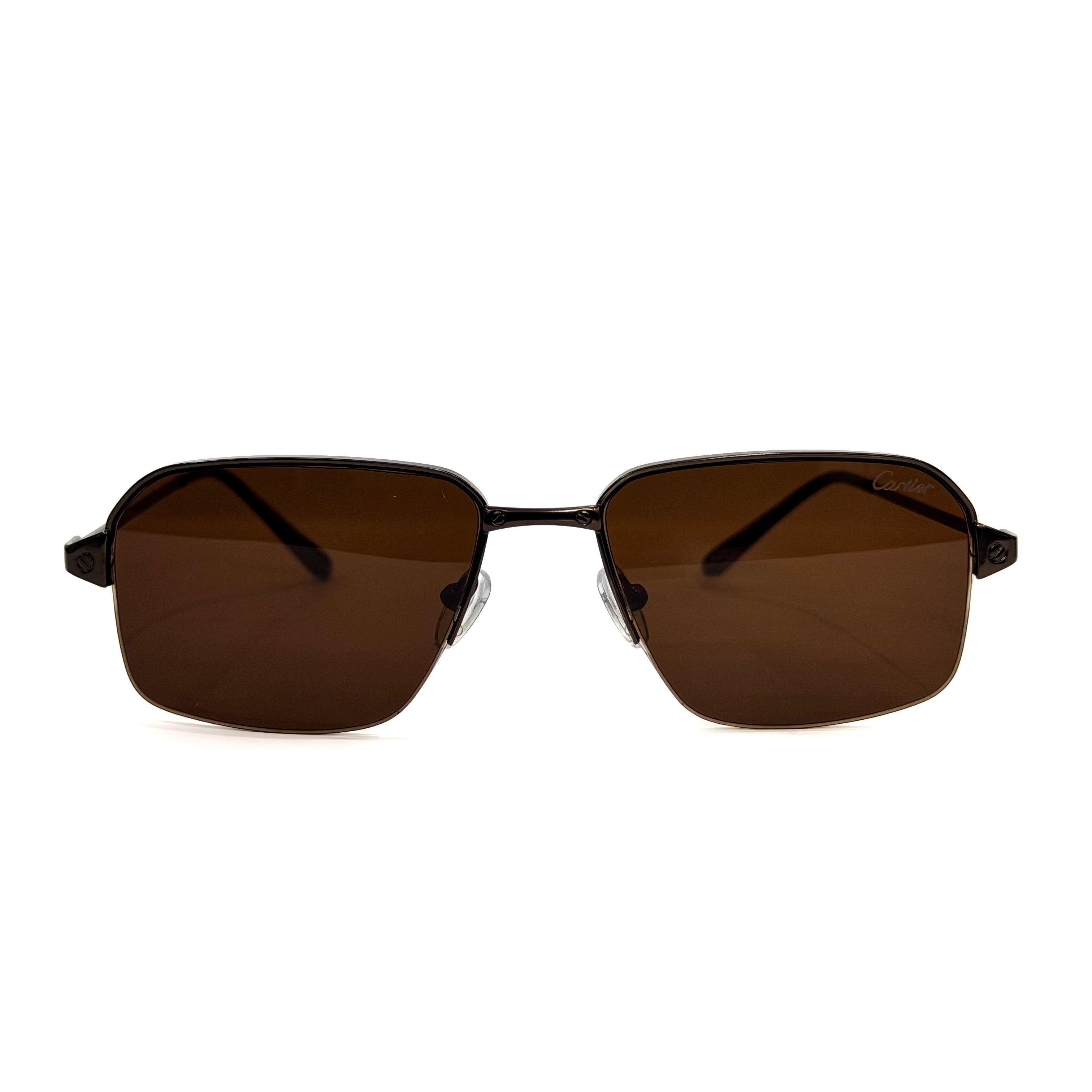 Cartier Rectangular Sunglasses with Brown Lenses | Dark Metal Frame | Made in Italy