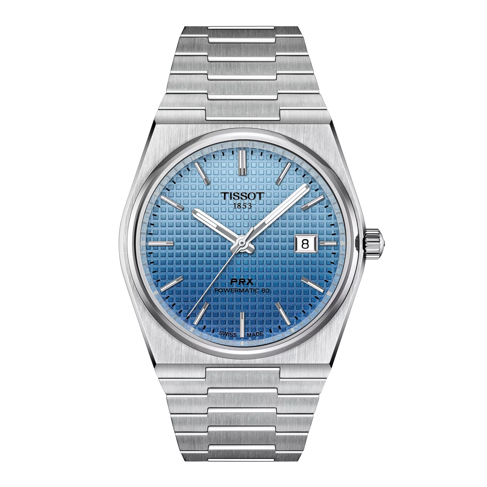 Luxury Ice Blue Waffle Dial Watch – Stainless Steel Integrated Bracelet Men’s Quartz Watch